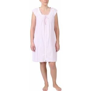 Miss Elaine Intimates Pink and White Tie Pleated Striped Nightgown Size Medium
